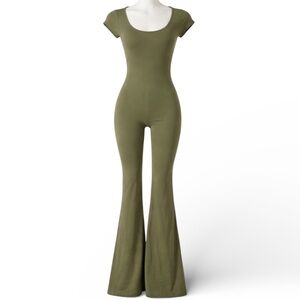 NWT PUMIEY Olive Green Flare Leg Workout yoga jumpsuit SIZE XS